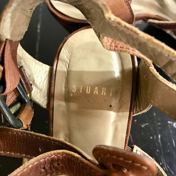 Stuart Weitzman Women's Leather Strappy Shoes Sandals Brown High Heels Size 7 M - Picture 3 of 9